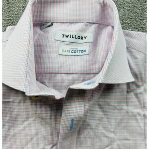 Twillory Dress Shirt Men 15.5 34/35 Pink Blue Safe‎ Cotton Tailored Fit Non-Iron